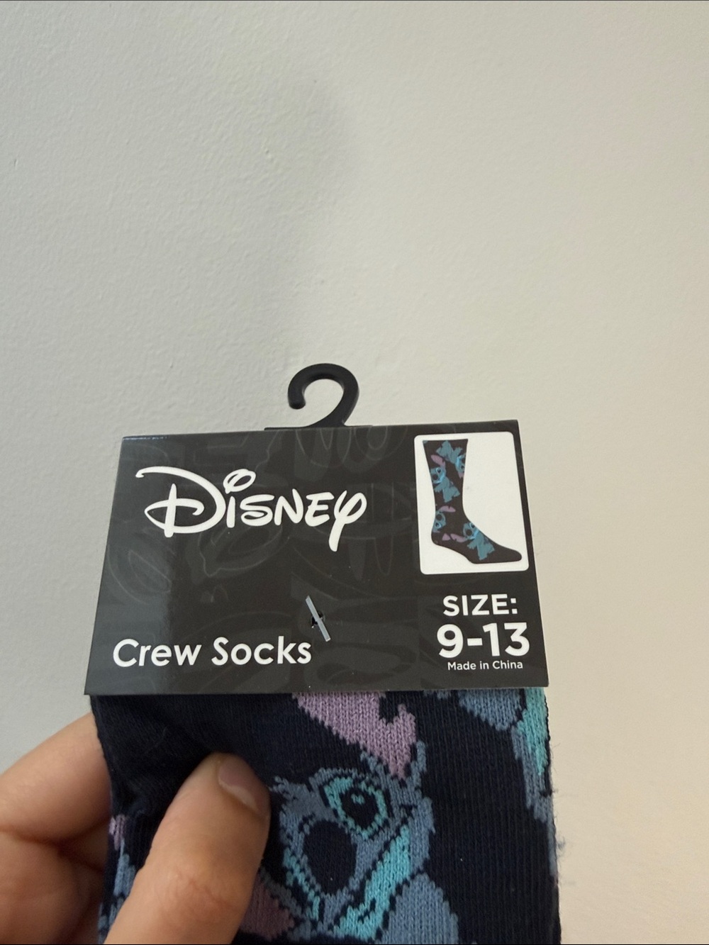 Disney Black Crew Socks with Blue & Lavender Stitch Motif Size 9-13 1 pair - Picture 6 of 6